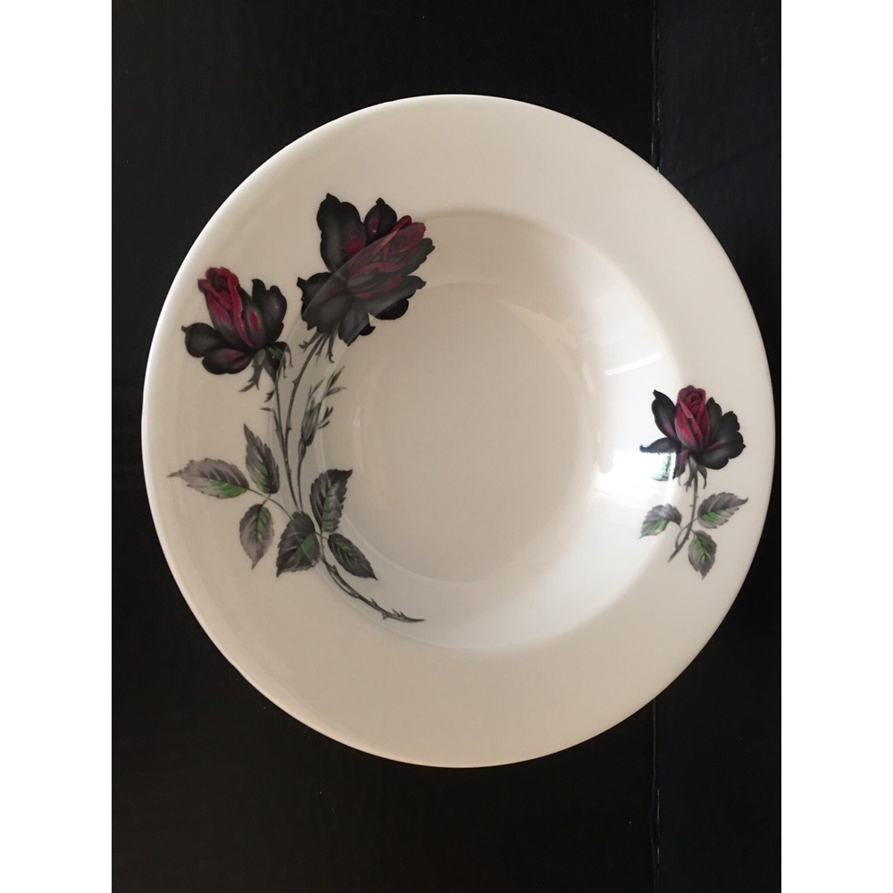 4 Vintage Royal Albert " MASQUERADE SOUP BOWL 8 1/4" Black & Red Roses